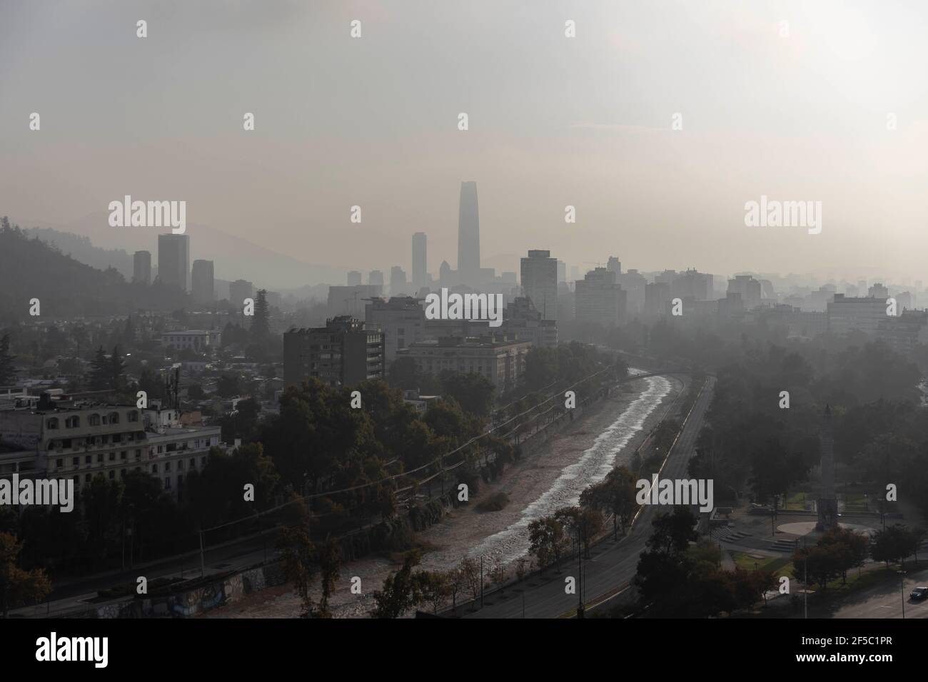 A view of the city of Santiago during a total quarantine.The city of ...