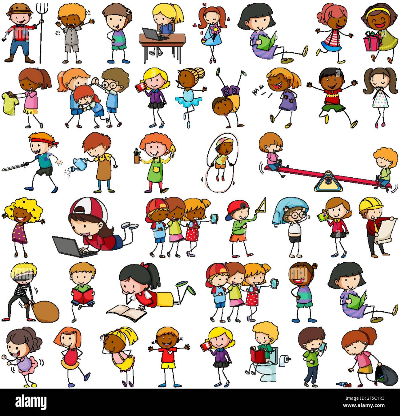 Set of different doodle kids cartoon character illustration Stock Vector  Image & Art - Alamy