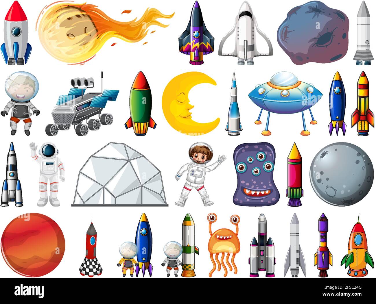Set of space objects and elements isolated on white background ...