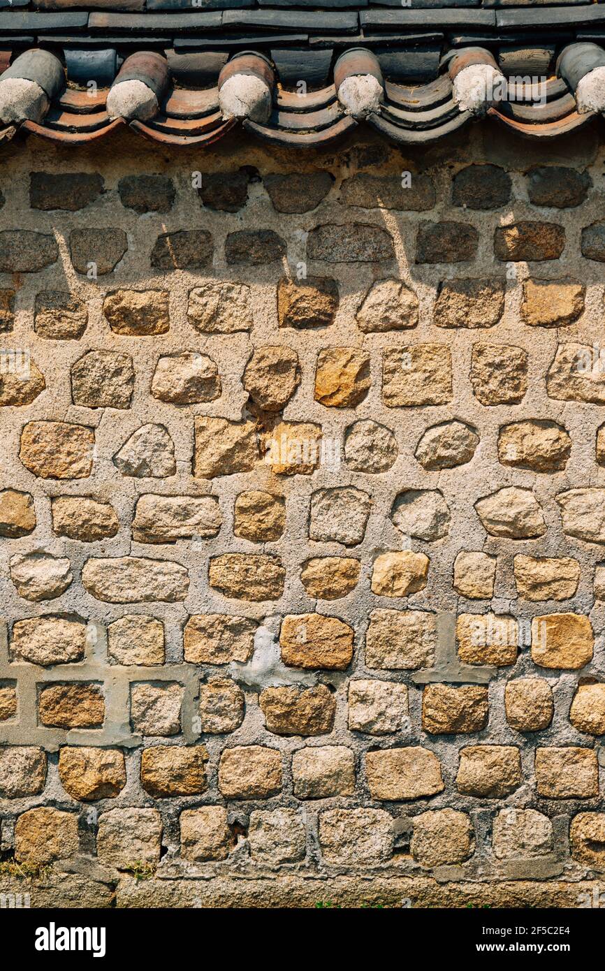 Korean traditional stone wall at Jongmyo Shrine in Seoul, Korea Stock