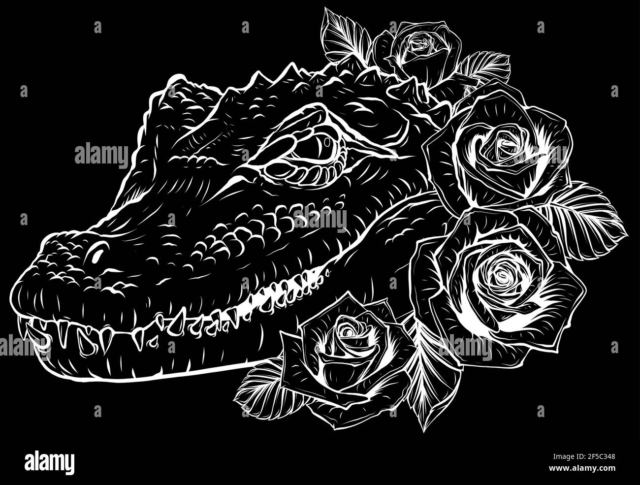 Vector illustration of crocodile head with roses Stock Vector