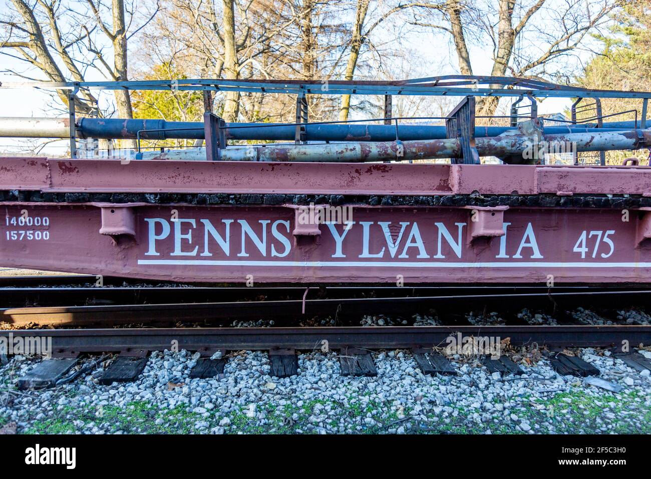 Equipment sits on an antique Pennsylvania Railroad car at the Hoosier
