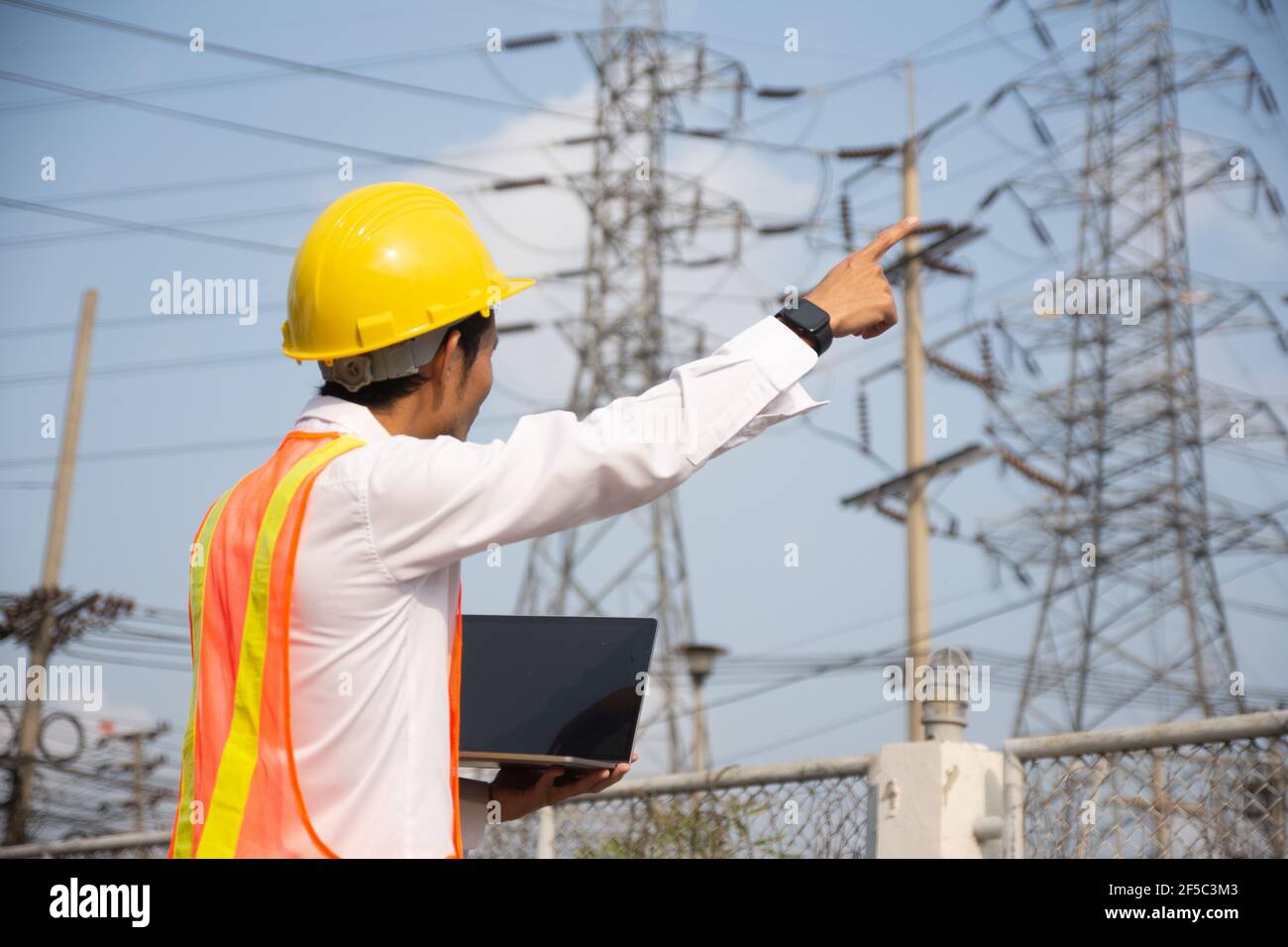 Engineer inspection high voltage tower record on check list, Engineer