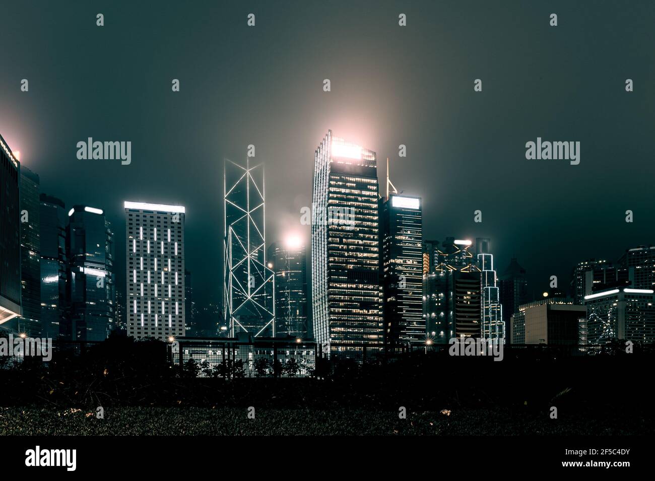 Modern office buildings in Hong Kong at night time Stock Photo - Alamy