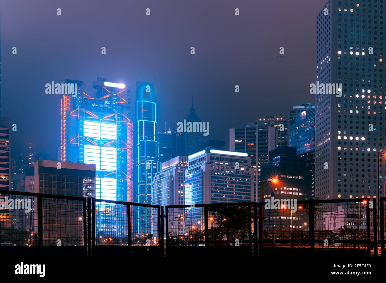 Modern office buildings in Hong Kong at night time Stock Photo - Alamy