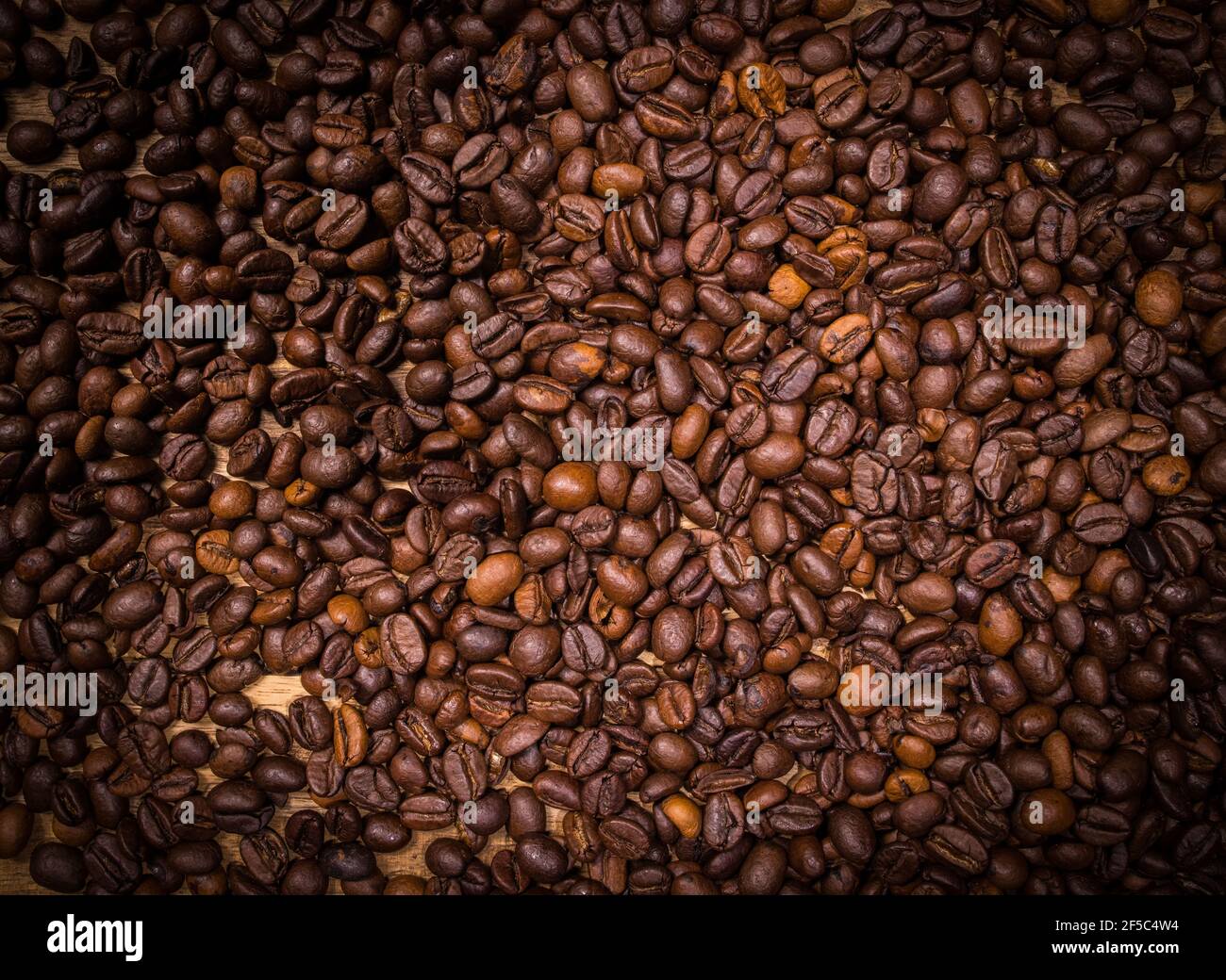 Coffee beans as background picture - top down view Stock Photo