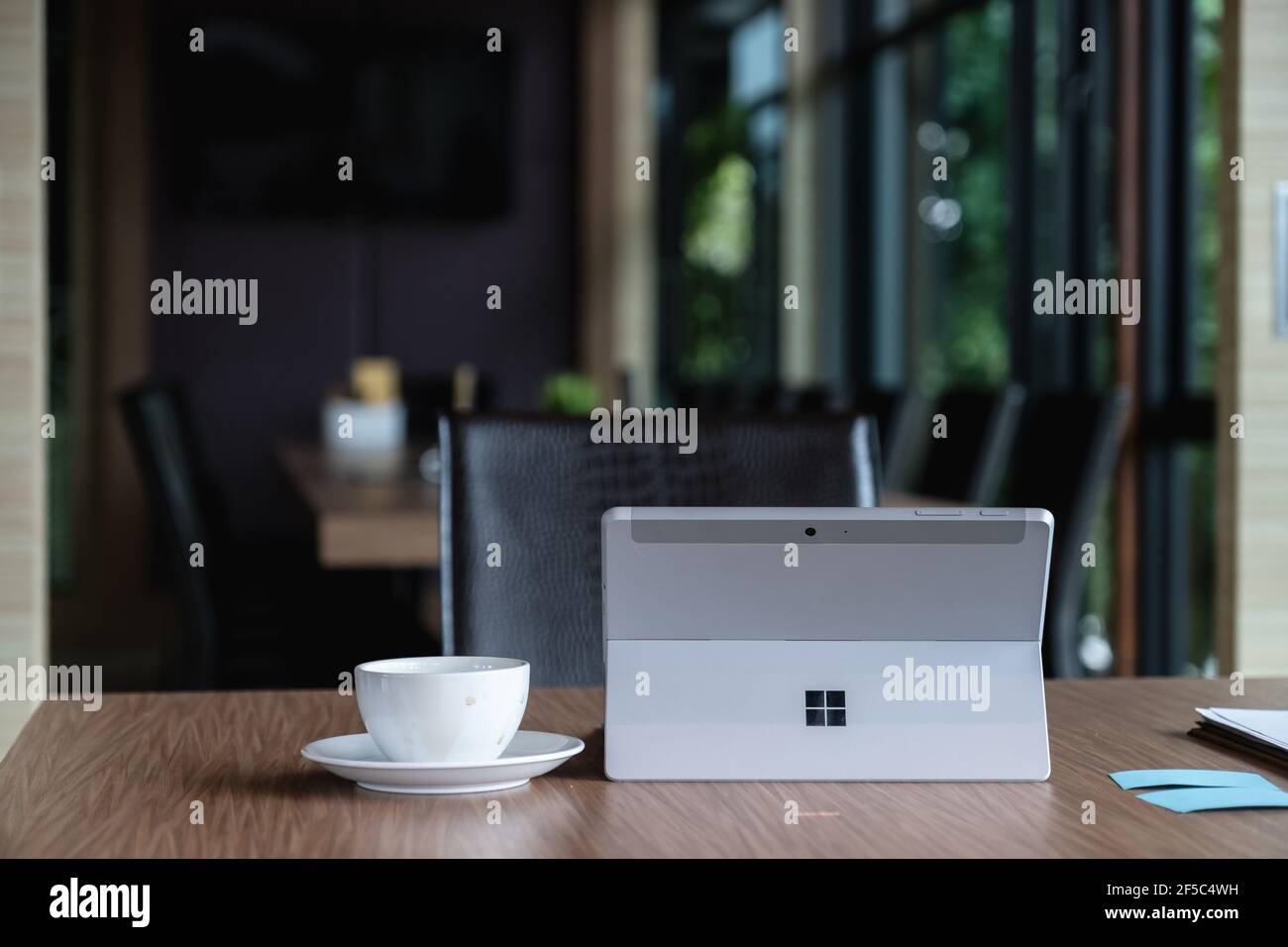 CHIANGMAI, THAILAND - OCT 15, 2020 : Microsoft Surface tablet on desk. created by Microsoft for Windows 10 Stock Photo
