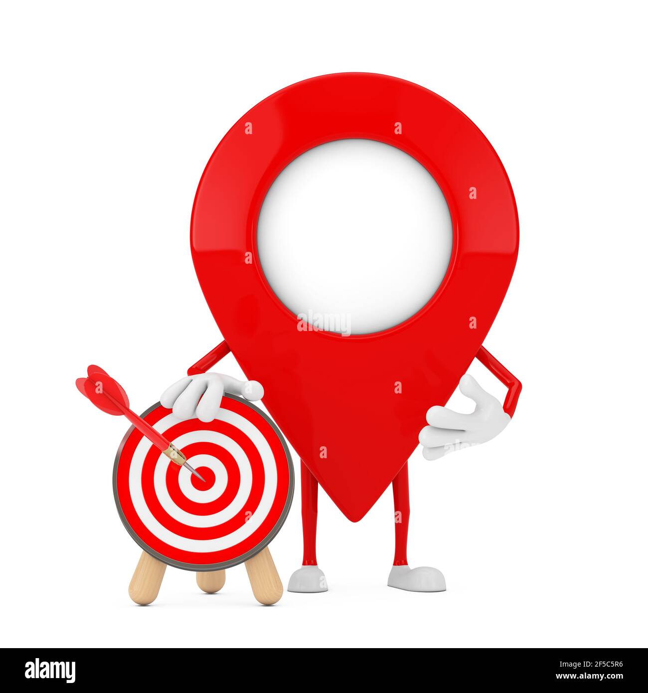 Map Pointer Pin Character Mascot with Target with Dart in Center on a white background. 3d Rendering Stock Photo - Alamy