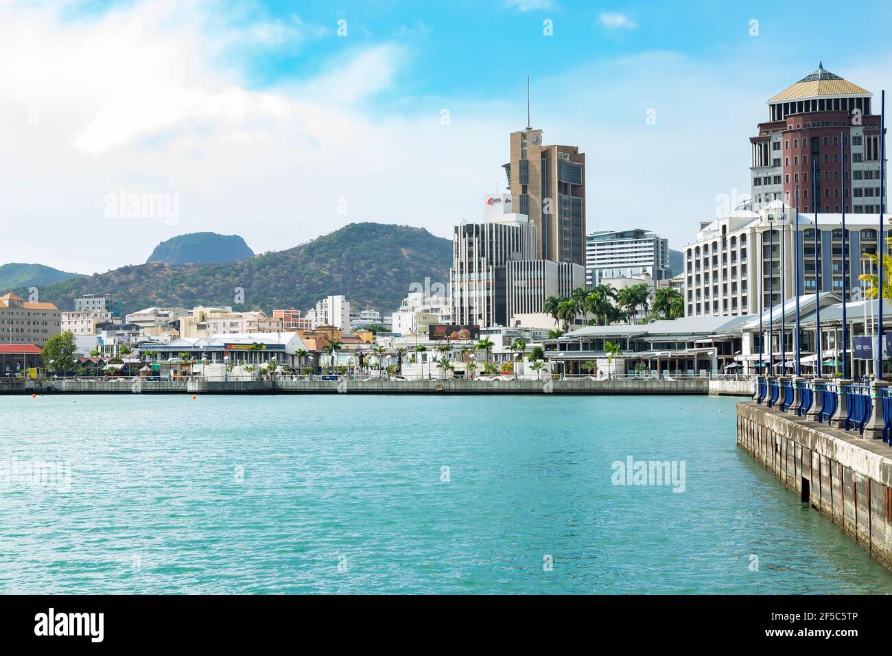View of Caudan waterfront, Mauritius. Stock Photo