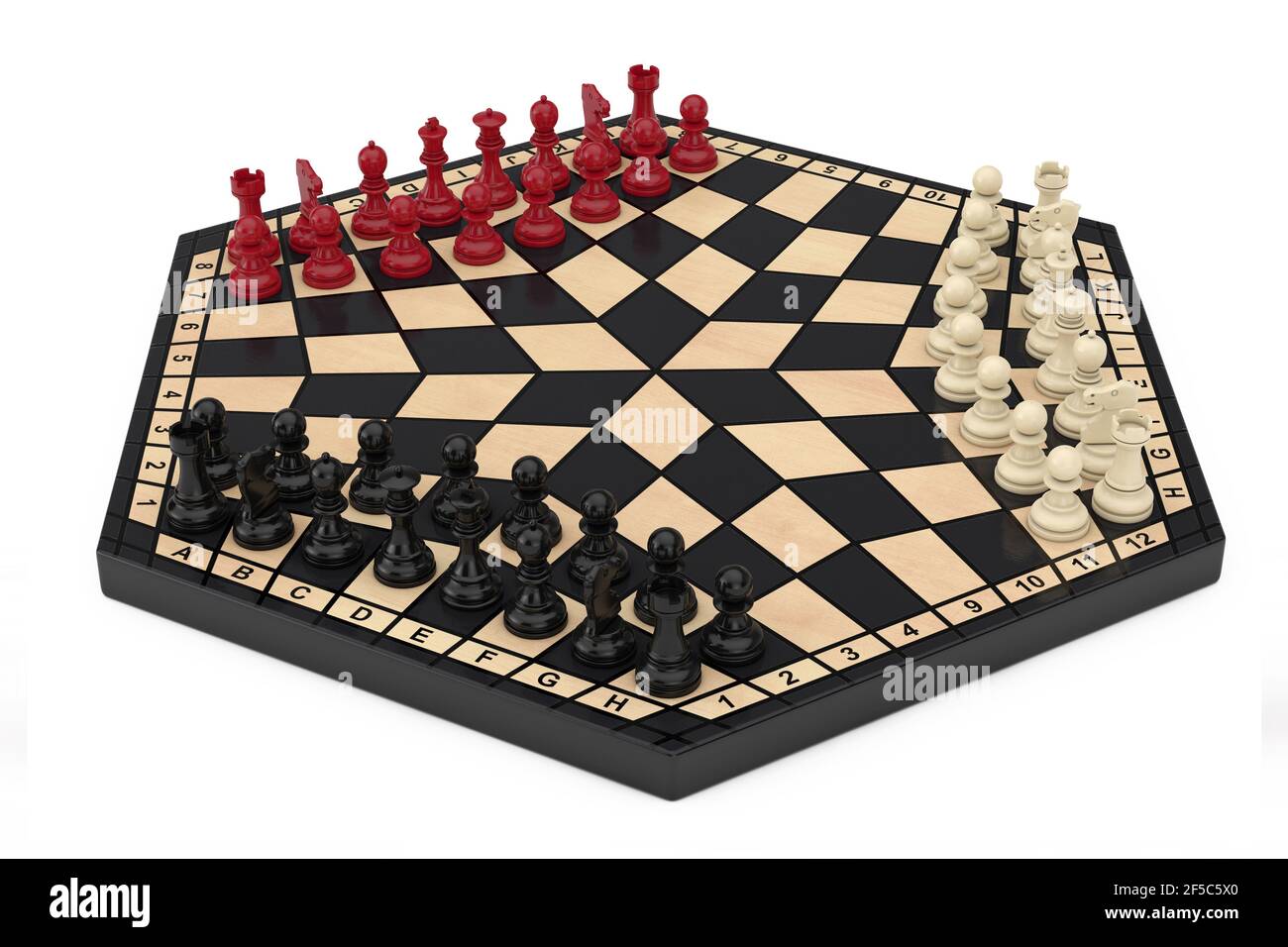 Three Players Hexagonal Chessboard with Chess on a white background. 3d  Rendering Stock Photo - Alamy