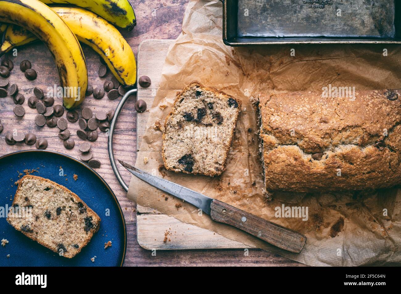 Homemade banana and chocolate chip cake Stock Photo