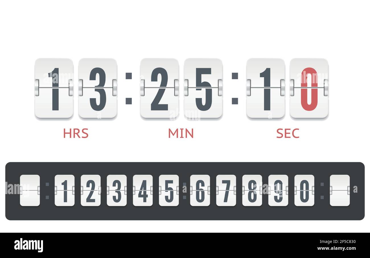 White scoreboard countdown number font with shadows isolated on white