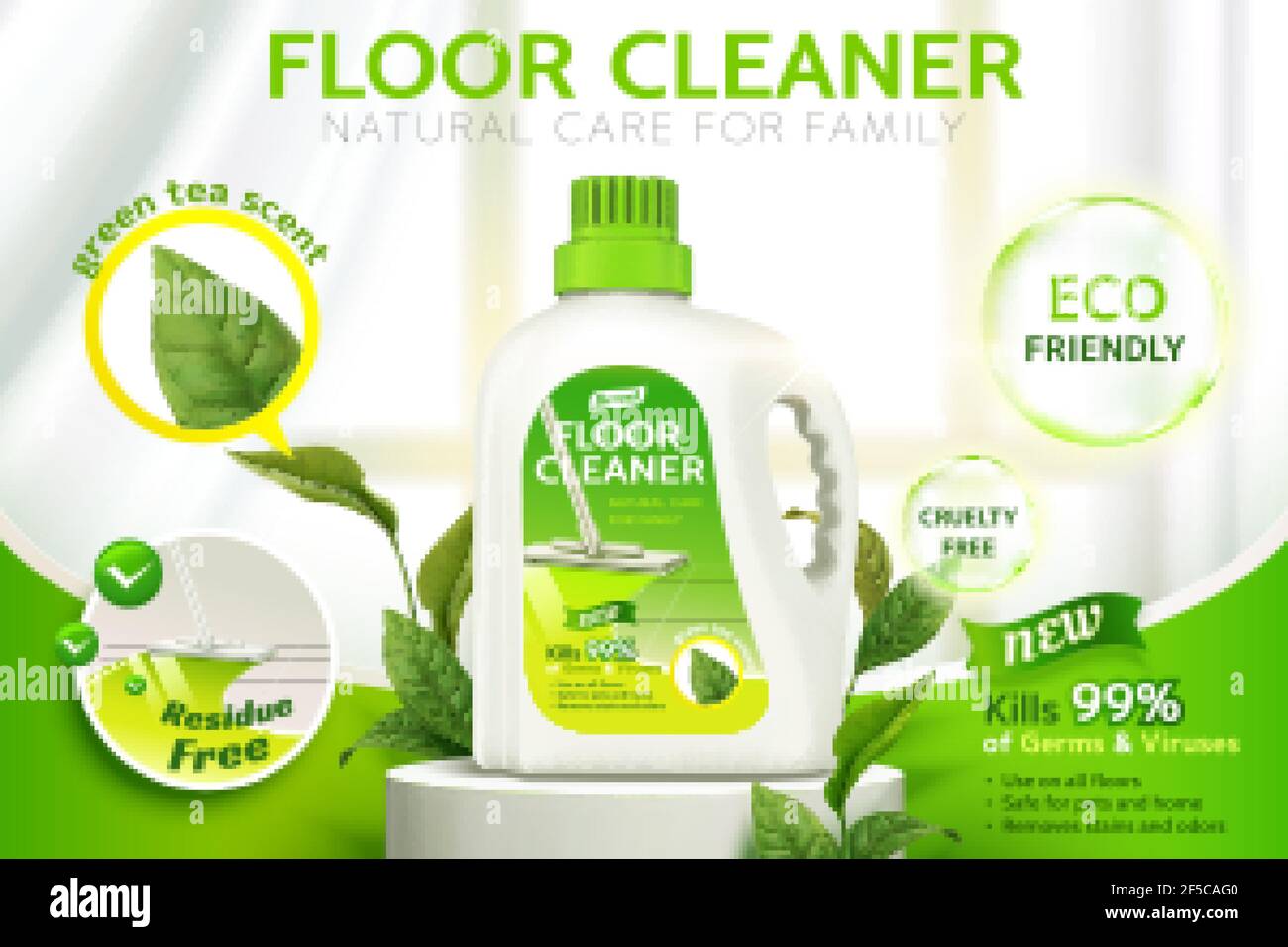 Floor cleaner ads, product package design on a stage with several
