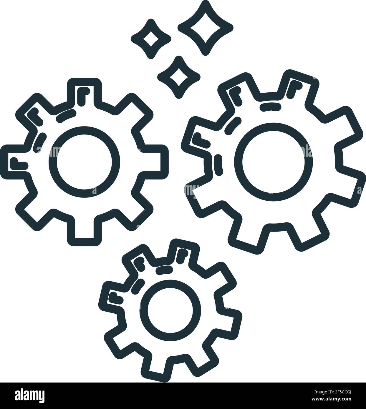 Gear pinion mechanism icon, concept engineering stuff object line flat