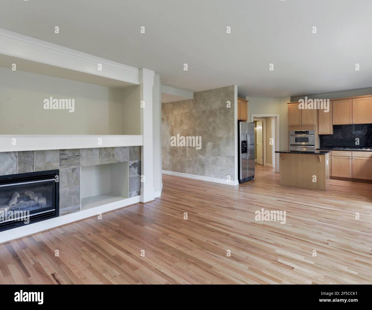 Empty residential living room and kitchen interior Stock Photo - Alamy