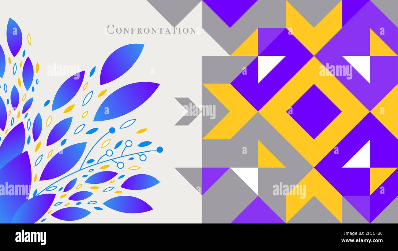 Blue leaves elements composition and geometric postcard design vector illustration. Stock Vector