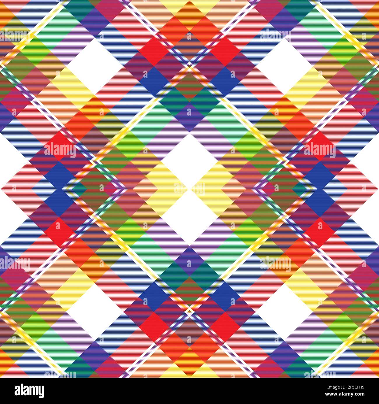 Rainbow Argyle Plaid Tartan textured Seamless pattern design suitable for fashion Stock Vector