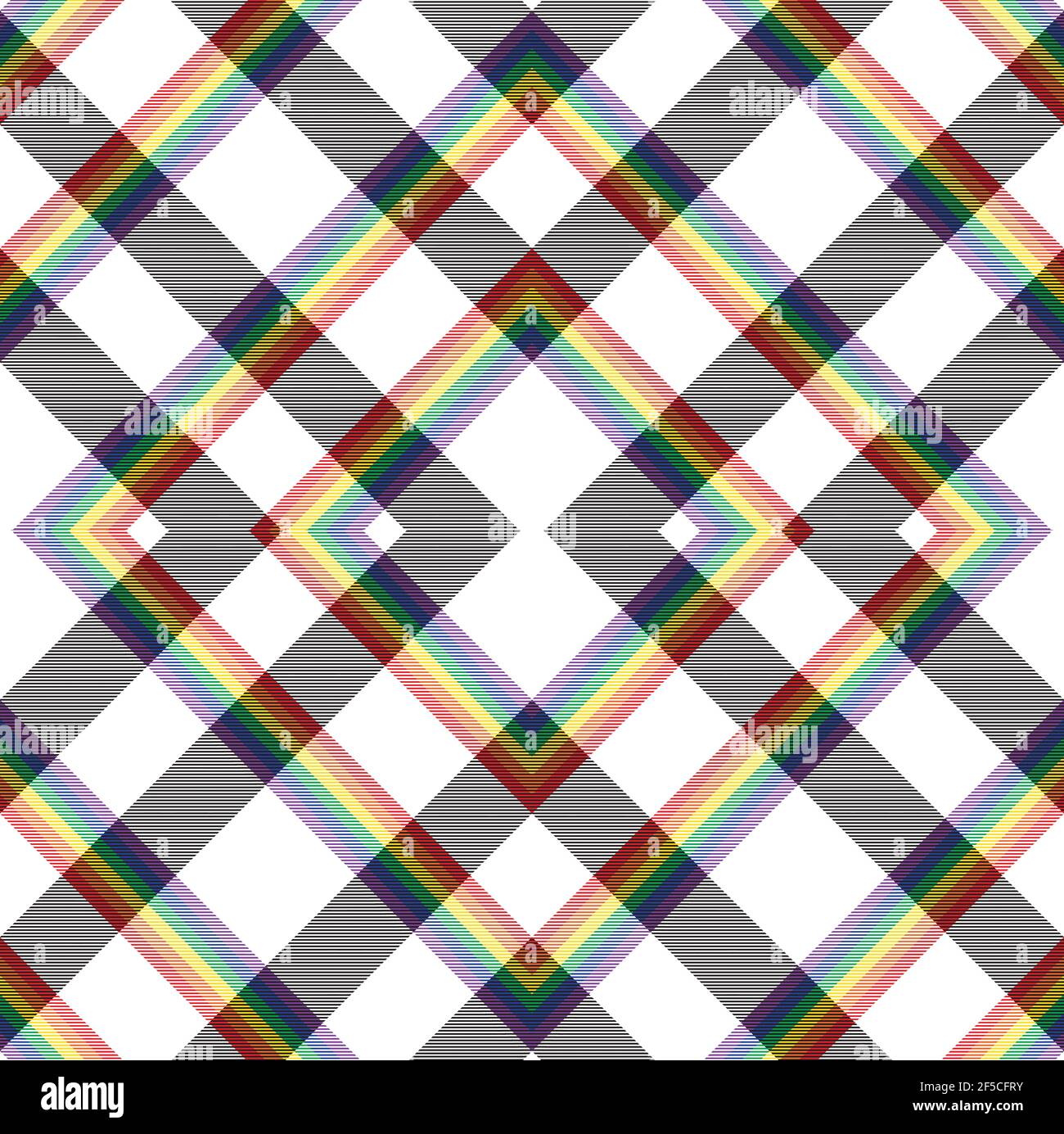 Rainbow Argyle Plaid Tartan textured Seamless pattern design suitable for fashion Stock Vector