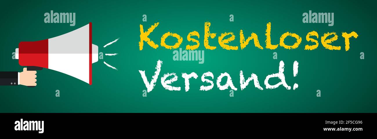 Free delivery banner in German language megaphone blackboard online shopping  Stock Vector