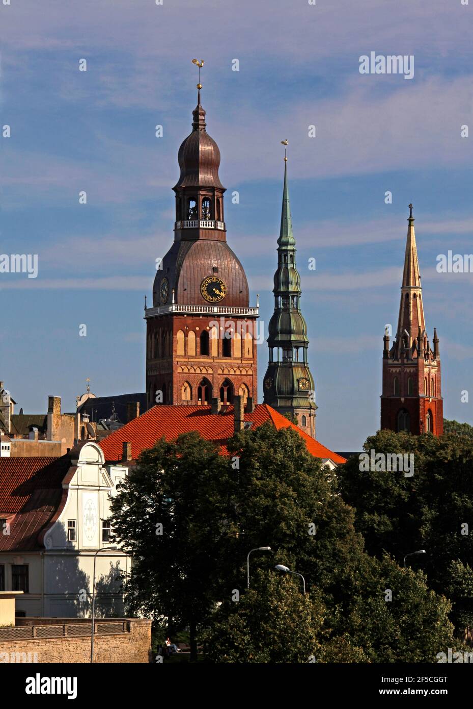 geography / travel, Latvia, Baltics, Riga, old town, cathedral and St. Peter's Church (Petrikirche) (f, Additional-Rights-Clearance-Info-Not-Available Stock Photo