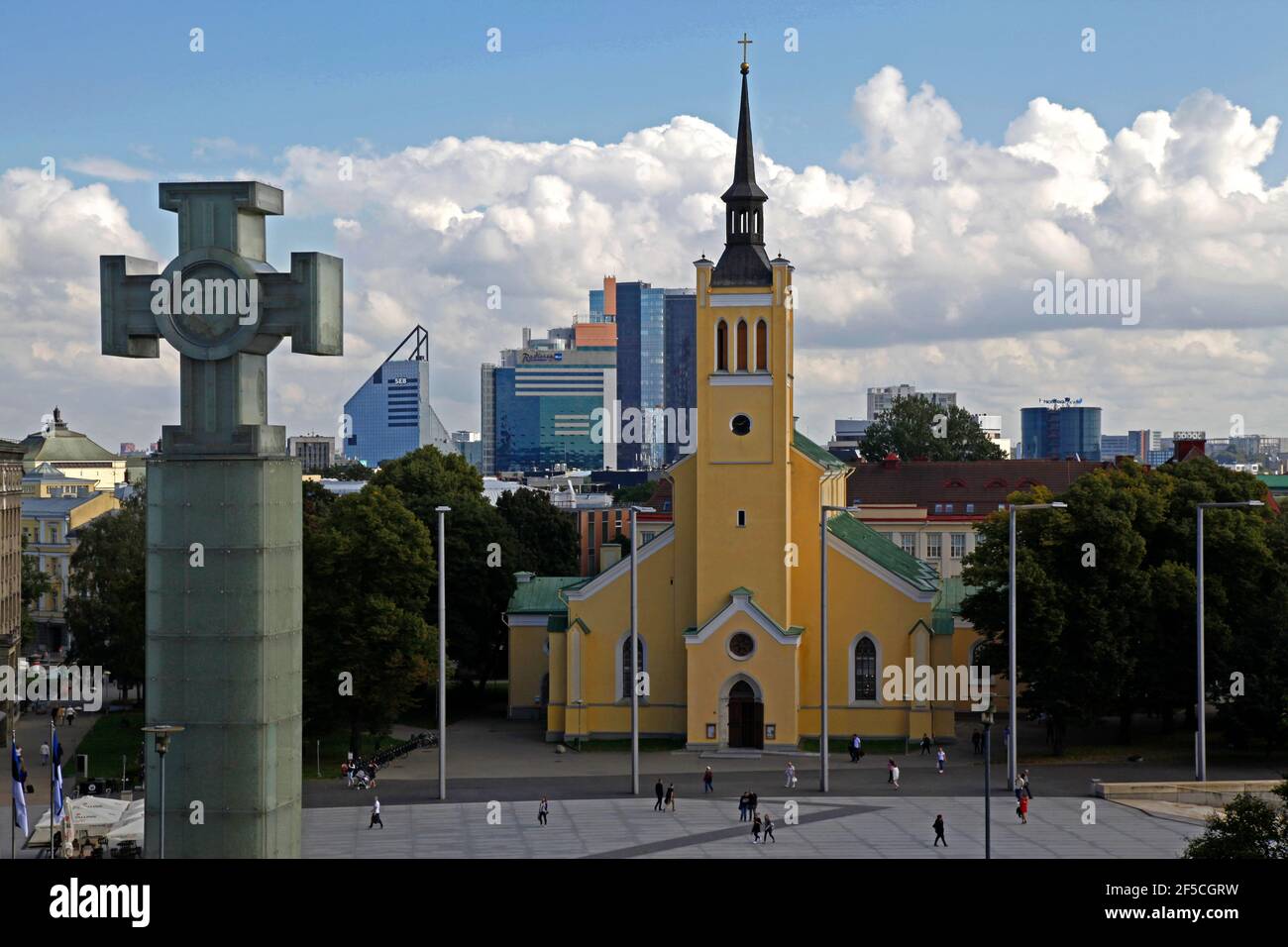 geography / travel, Estonia, Baltics, capital Tallinn, St. John's Church and Liberty Square, Additional-Rights-Clearance-Info-Not-Available Stock Photo