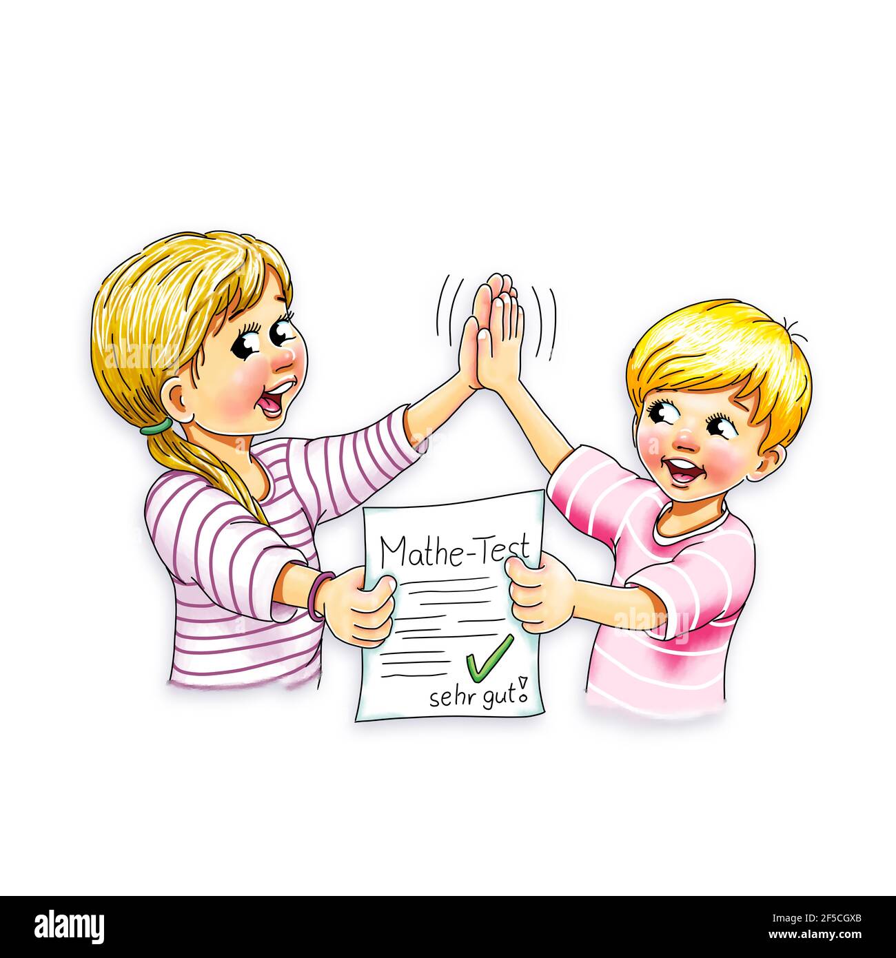 Siblings boy girl pupil high five clap hands congratulations ...