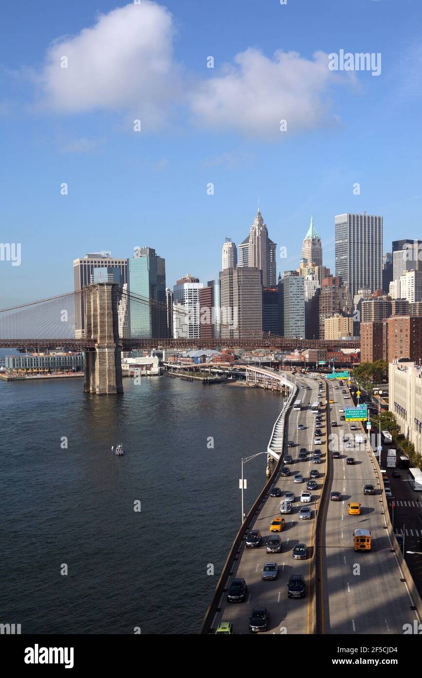 geography / travel, USA, New York, New York City, Manhattan Bridge, FDR Drive, Lower Manhatta, Additional-Rights-Clearance-Info-Not-Available Stock Photo