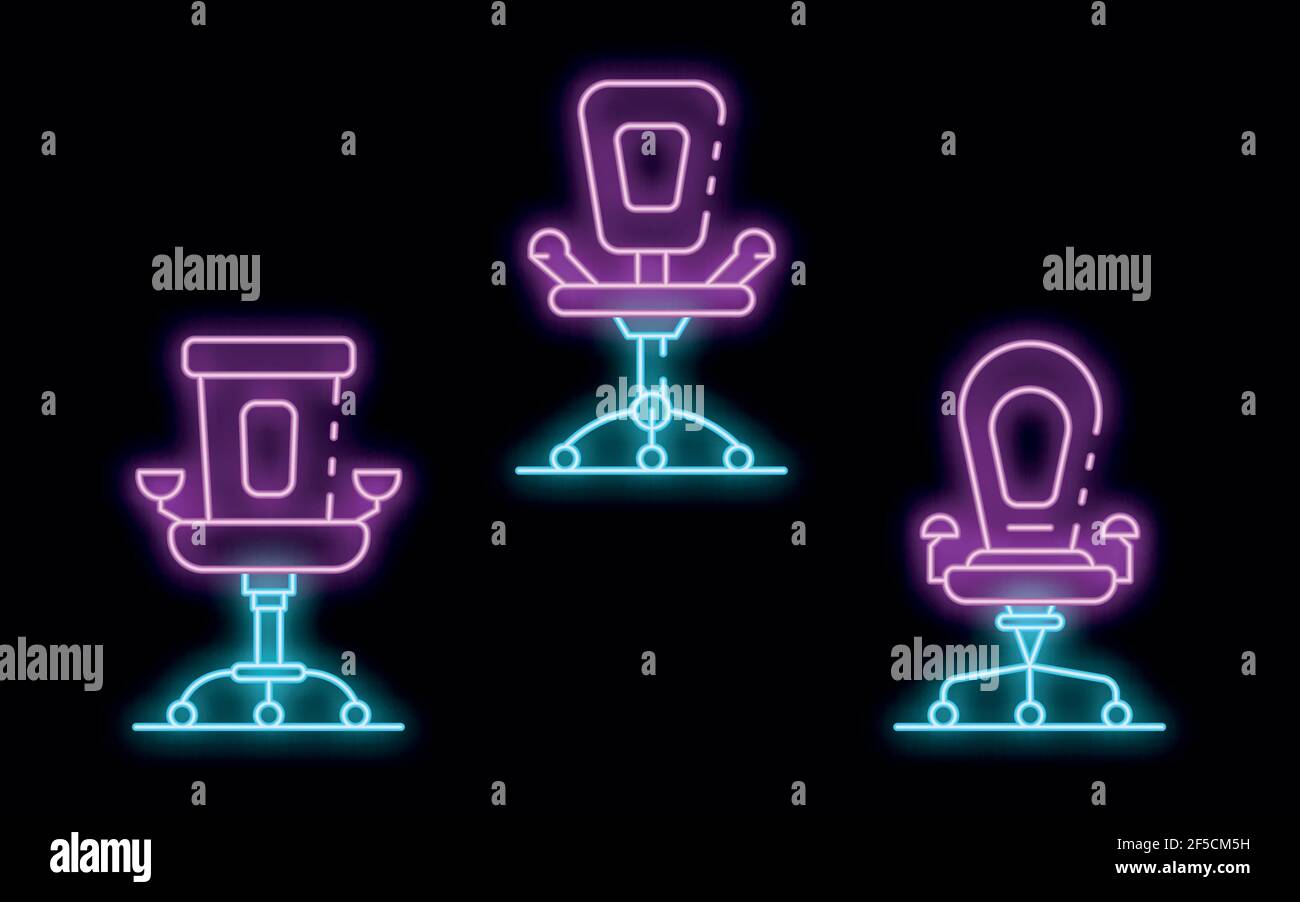 Desk chair icons set. Outline set of desk chair vector icons neon color ...