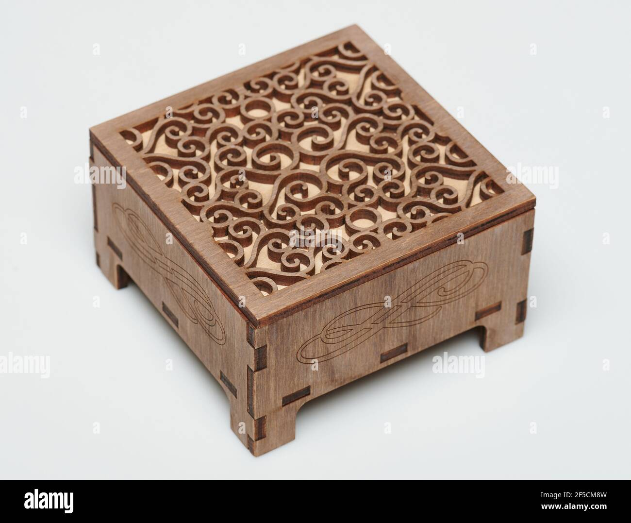 Vintage brown wooden box isometric isolated close up view Stock Photo