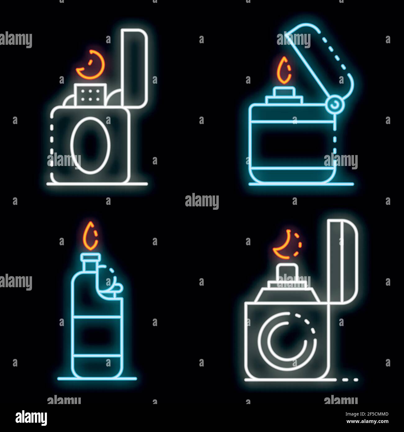 Cigarette lighter icons set. Outline set of cigarette lighter vector