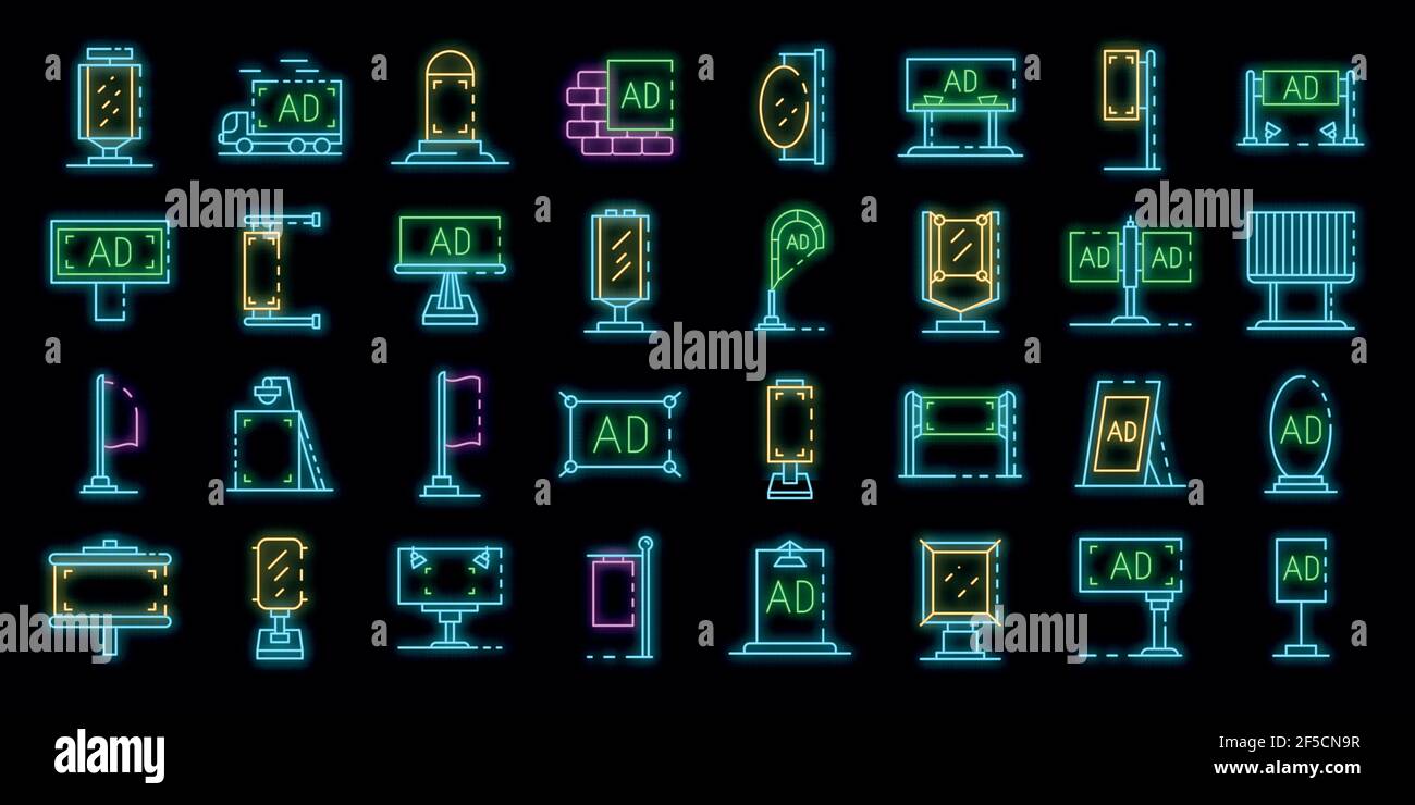 Outdoor advertising icons set. Outline set of outdoor advertising ...