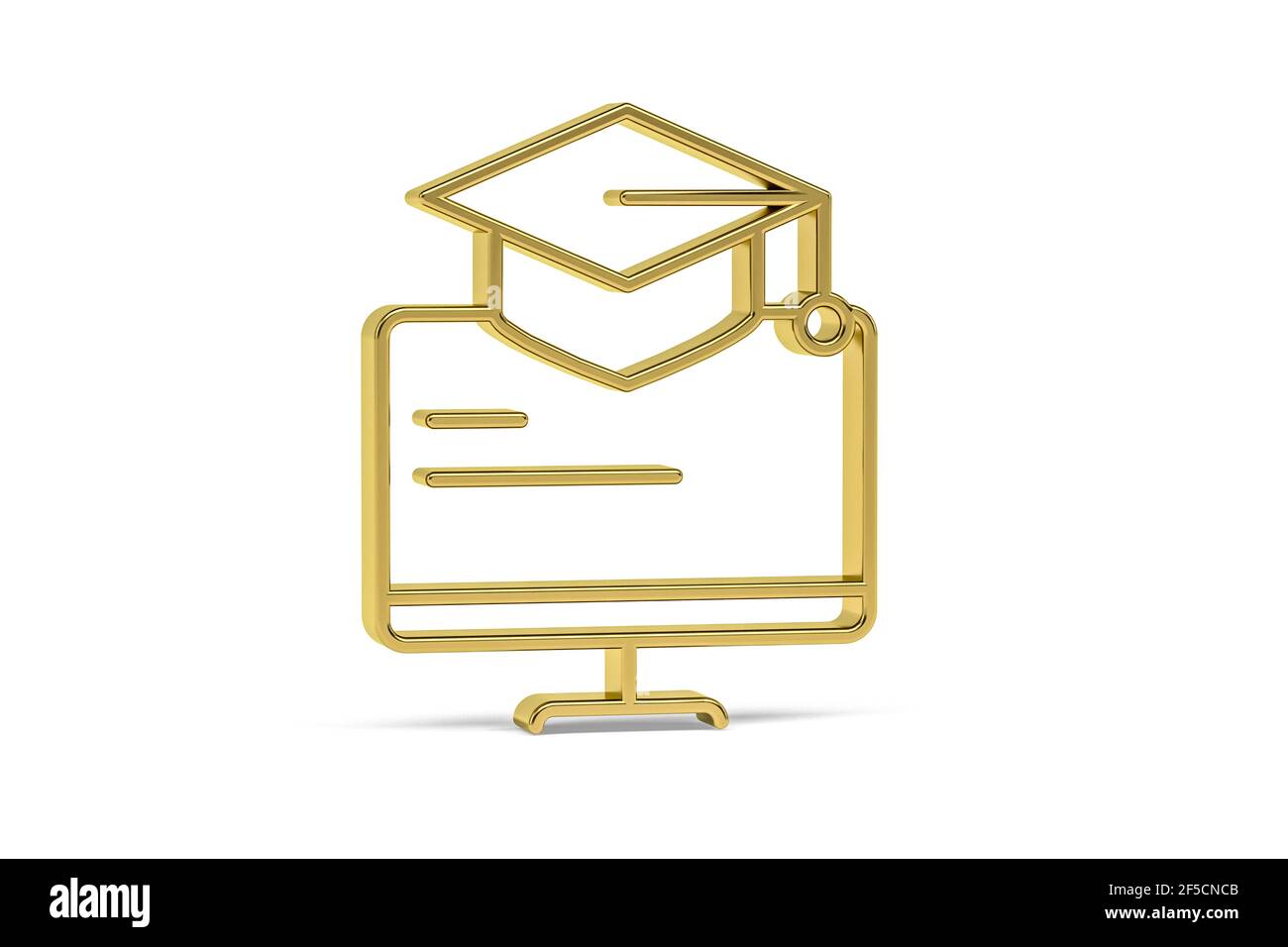 Golden 3d graduation online icon isolated on white background - 3d ...