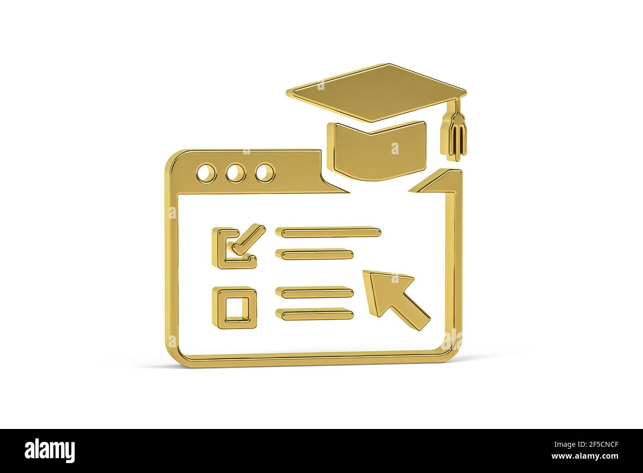 Golden 3d graduation online icon isolated on white background - 3d ...