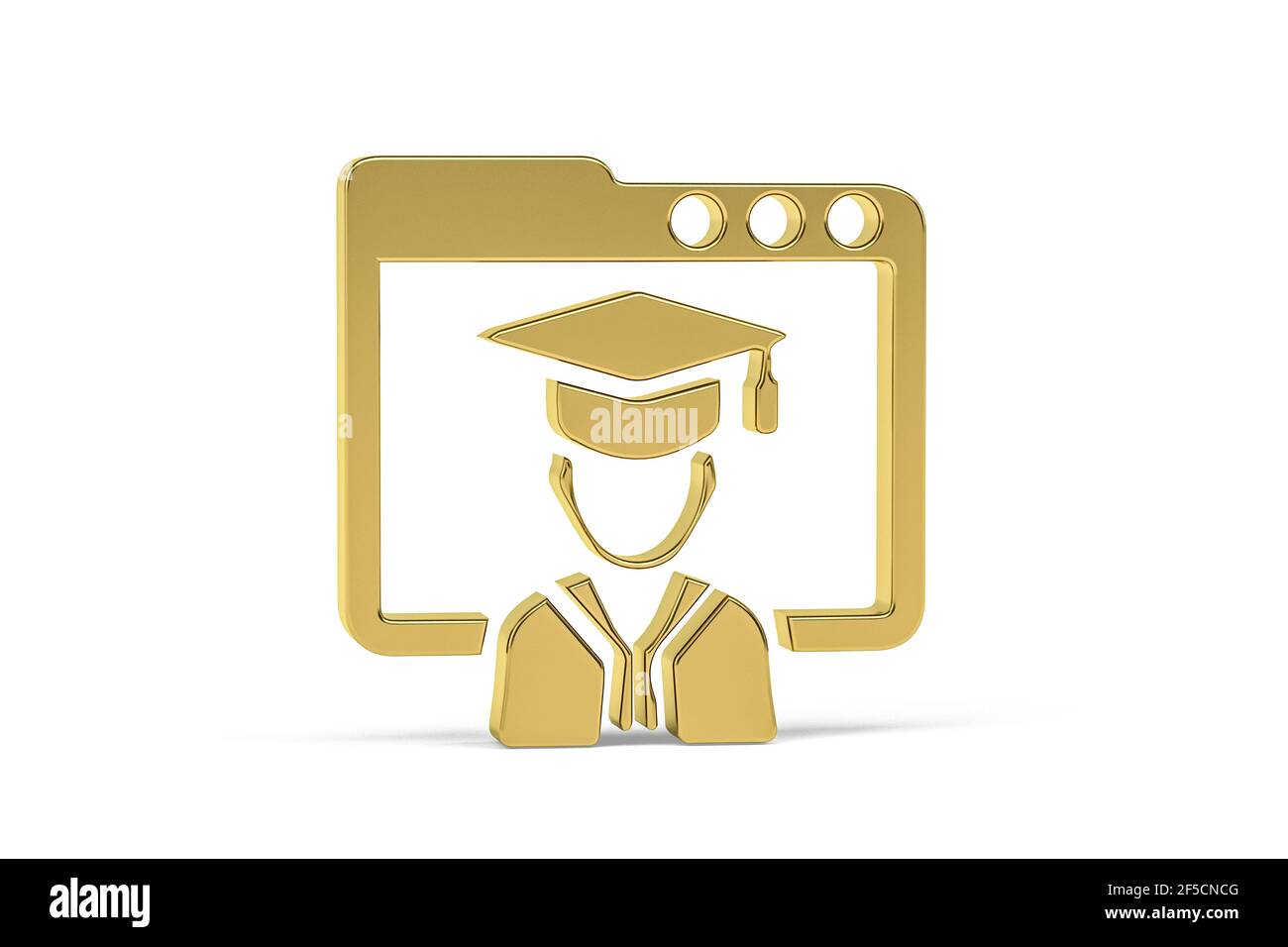 Golden 3d graduation online icon isolated on white background - 3d ...