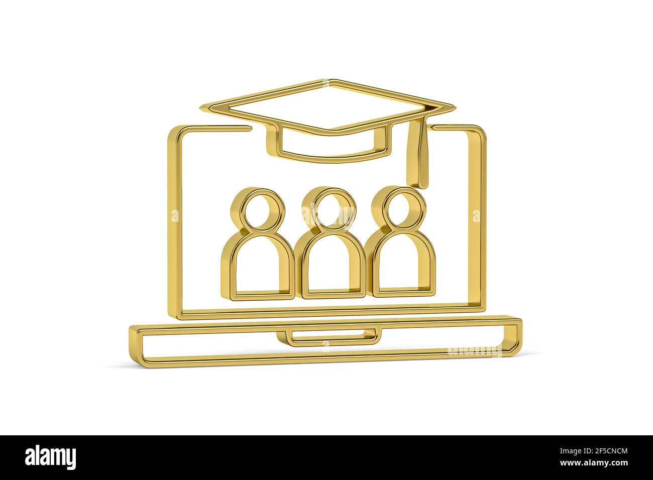 Golden 3d graduation online icon isolated on white background - 3d ...