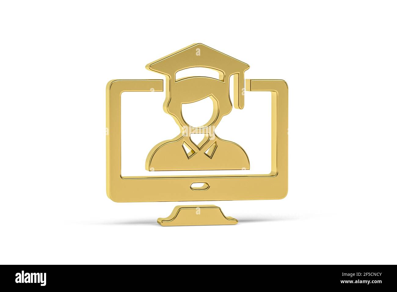 Golden 3d graduation online icon isolated on white background - 3d ...
