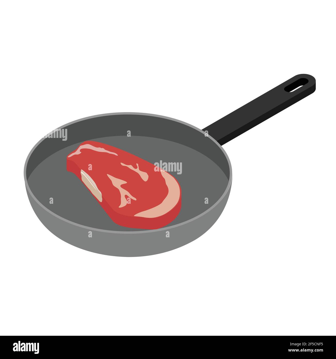Raw beef steak on a frying pan isometric view isolated on white background Stock Vector