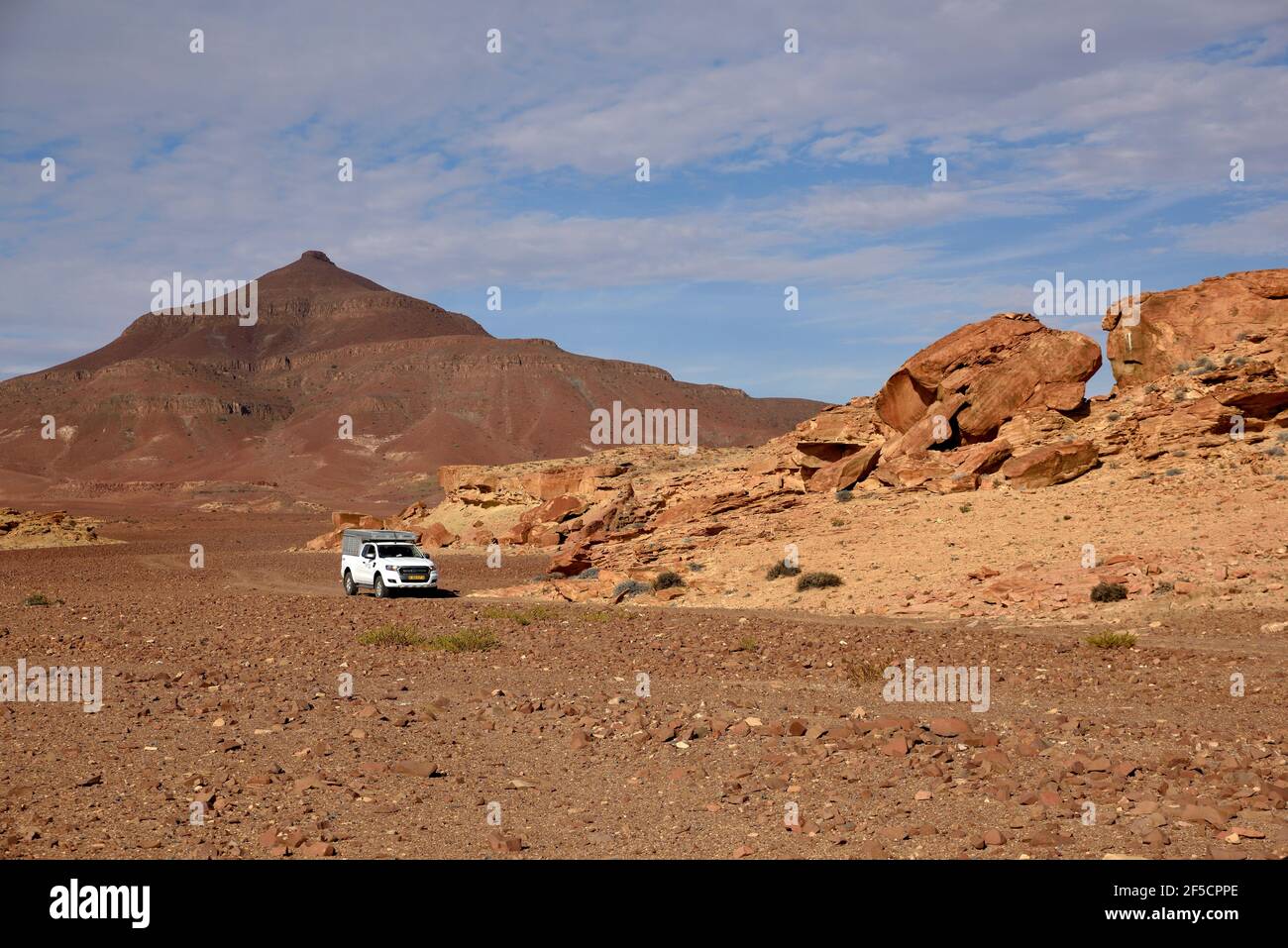 geography / travel, Namibia, car in landscape near the ephemeral stream Huab, Kunene region, Additional-Rights-Clearance-Info-Not-Available Stock Photo