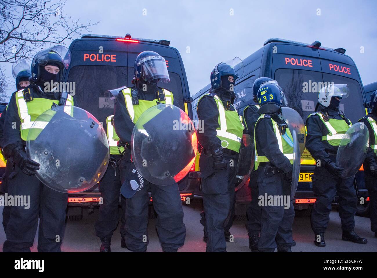 London, 20th March, 2021. Police  in Hyde Park during Anti-lockdown protests in London, UK. Stock Photo