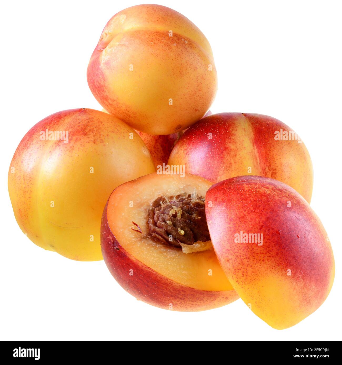 Ripe nectarines close-up isolated on white background. Stock Photo