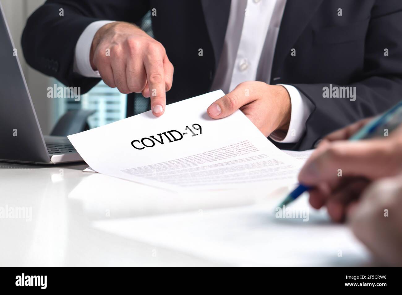 Covid and business. Financial support and help plan for corona virus economic impact and revenue loss. Finance of legal meeting in office. Stock Photo