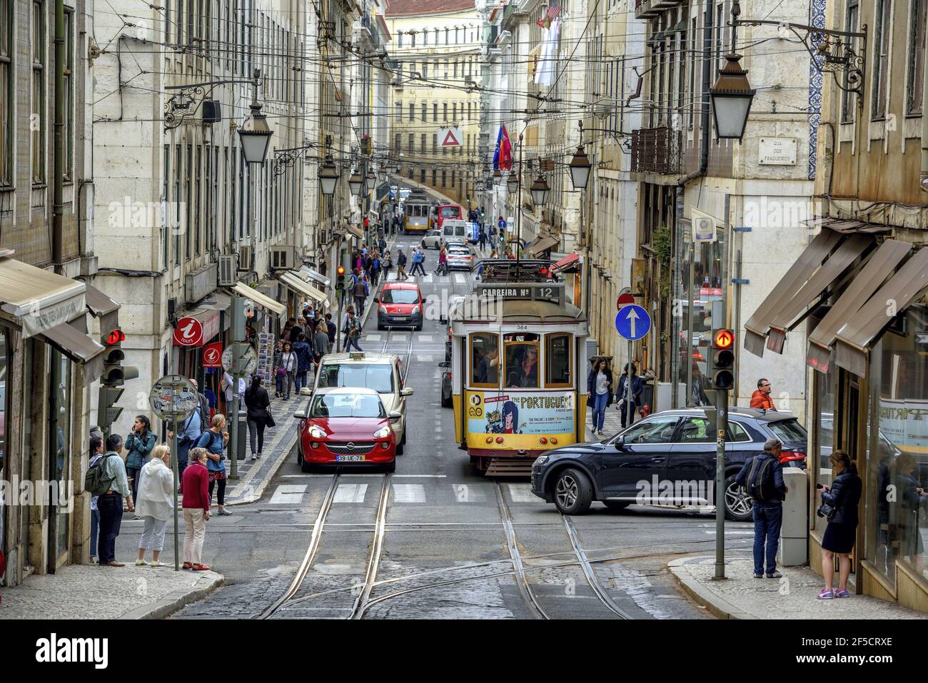 geography / travel, Portugal, street scene with tram, Lisboa, Additional-Rights-Clearance-Info-Not-Available Stock Photo