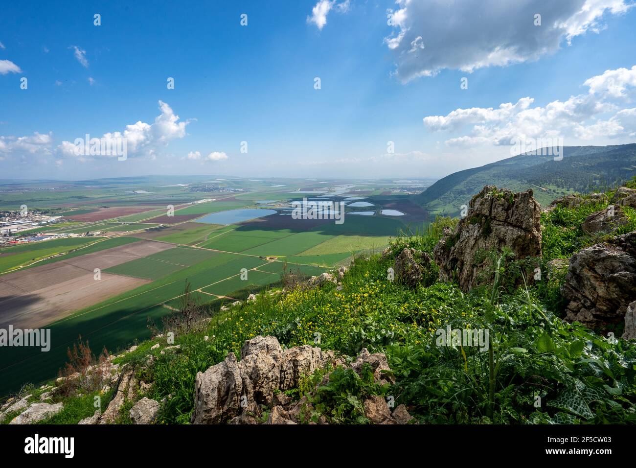 View of the Jezreel valley from Mount Gilboa observation point, Israel