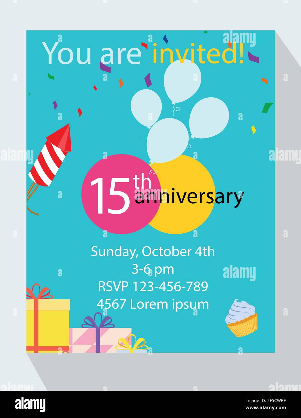 Birthday party invitation card. You are invited! 15th birthday anniversary! Stock Vector Image & Art - Alamy
