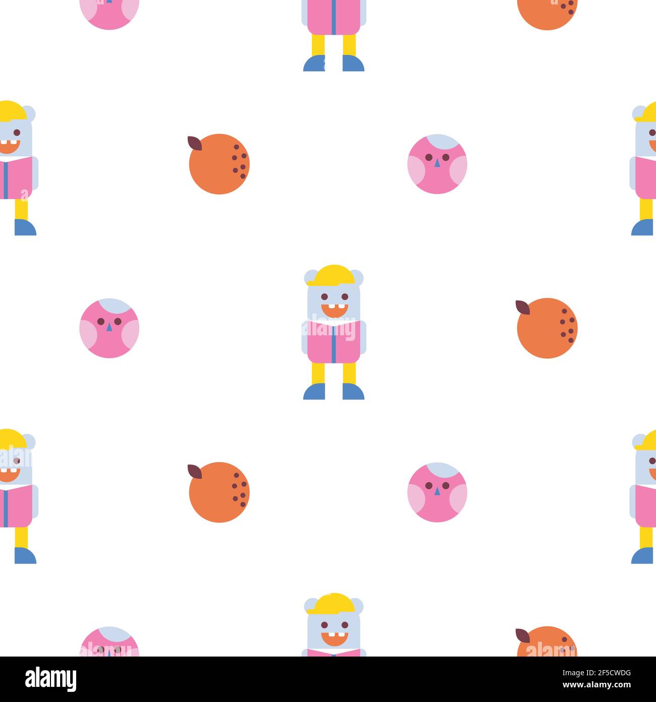 Fun bright kids seamless pattern with cute creatures. Stock Vector