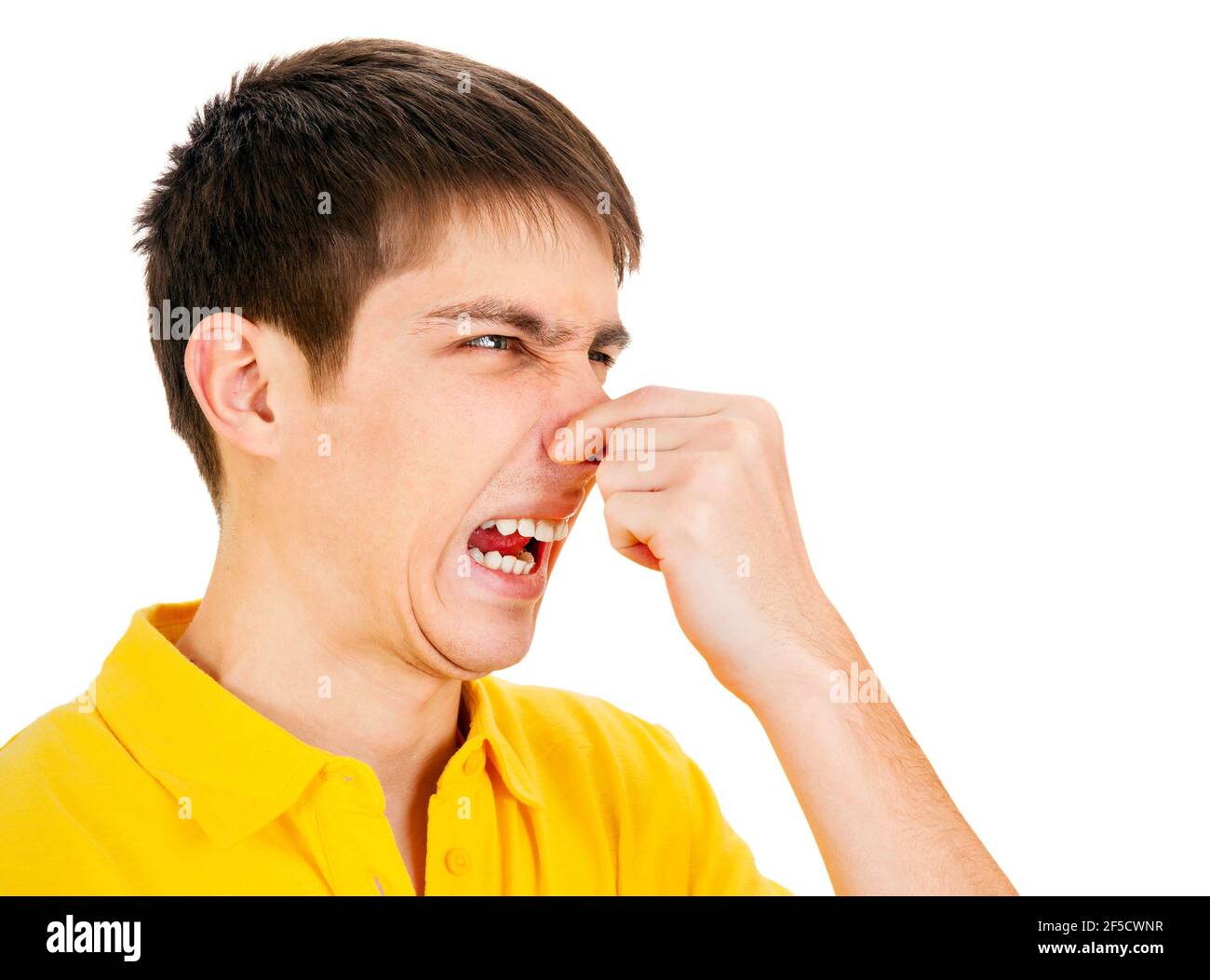 Boy holding nose smell isolated hi res stock photography and images Alamy