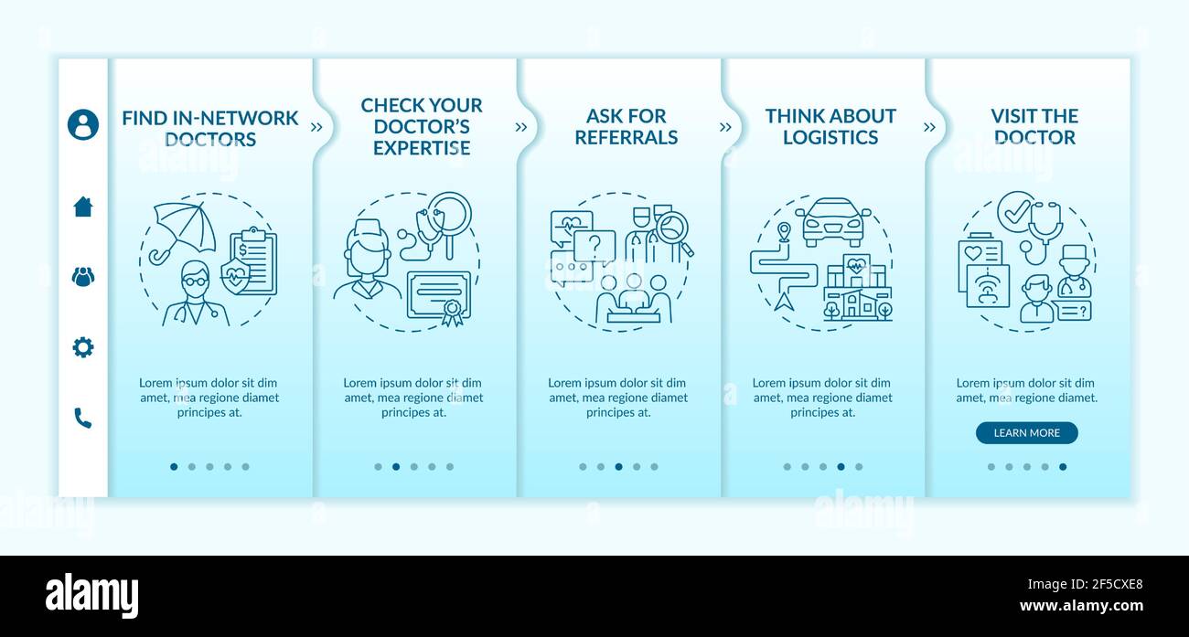 Choosing primary care doctor tips onboarding vector template Stock Vector