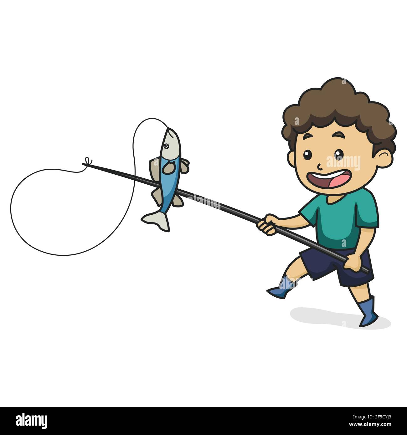 The Child Catches Blue Fish Using a Fishing Rod. Character. Children Book  Illustration. Vector Illustration Stock Vector Image & Art - Alamy