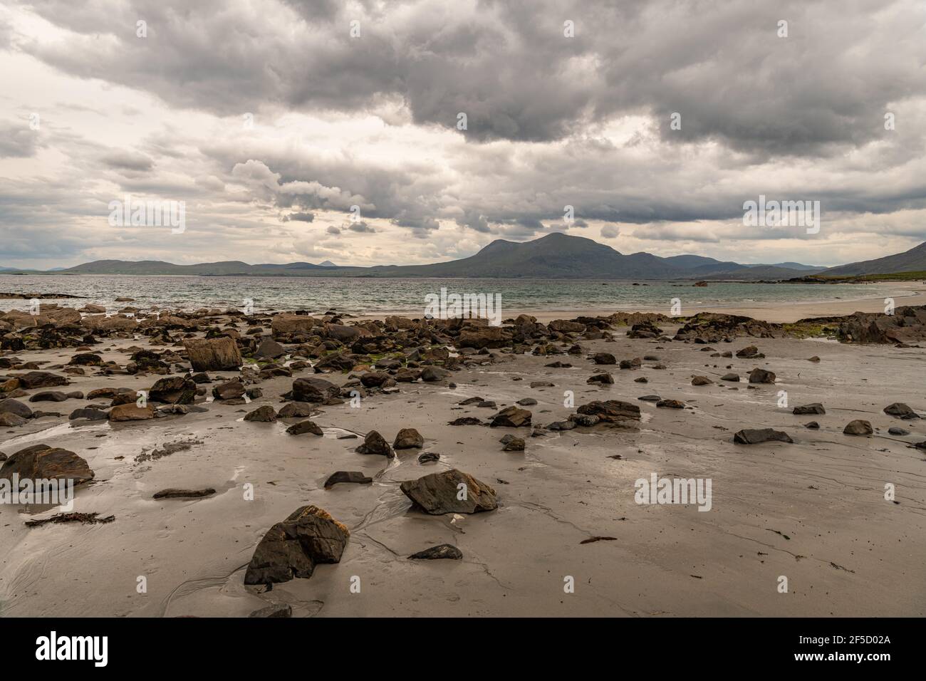 View from the beach on a cloudy day, Tully County Galway, Ireland Stock Photo