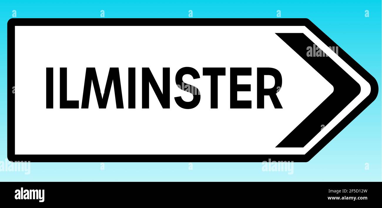 A graphic illlustration of a British road sign pointing to Ilminster Stock Photo